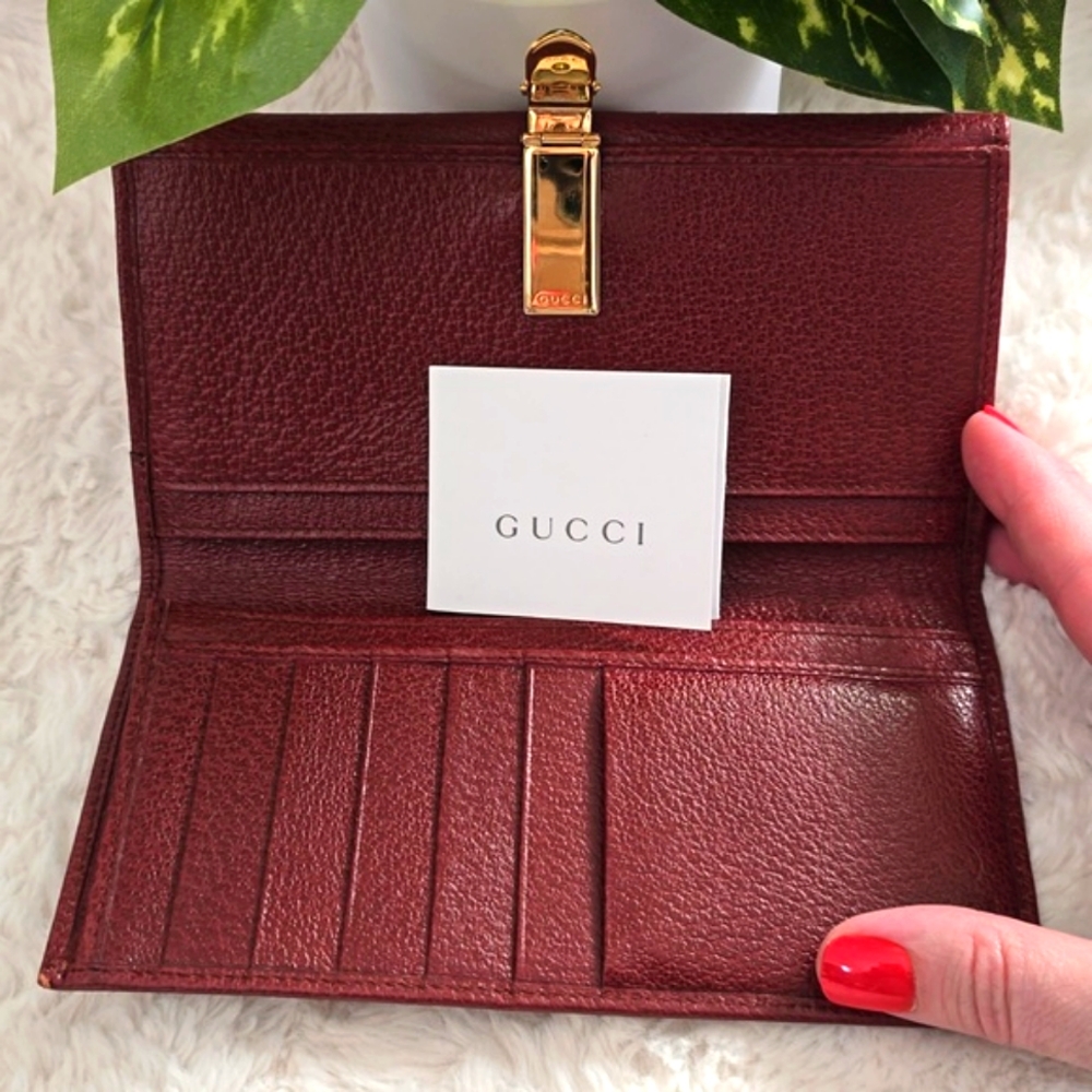 Gucci Vintage Burgundy Leather Long Wallet with COA, EUC - Picture 6 of 13